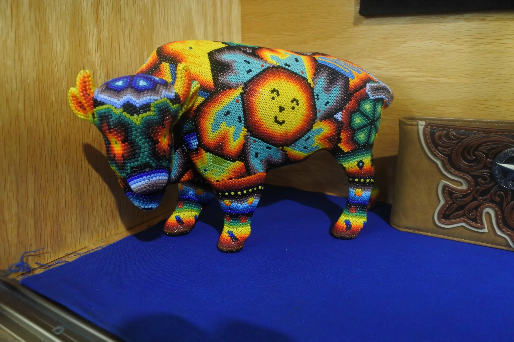 Beaded buffalo displayed inside Wind River Trading Company