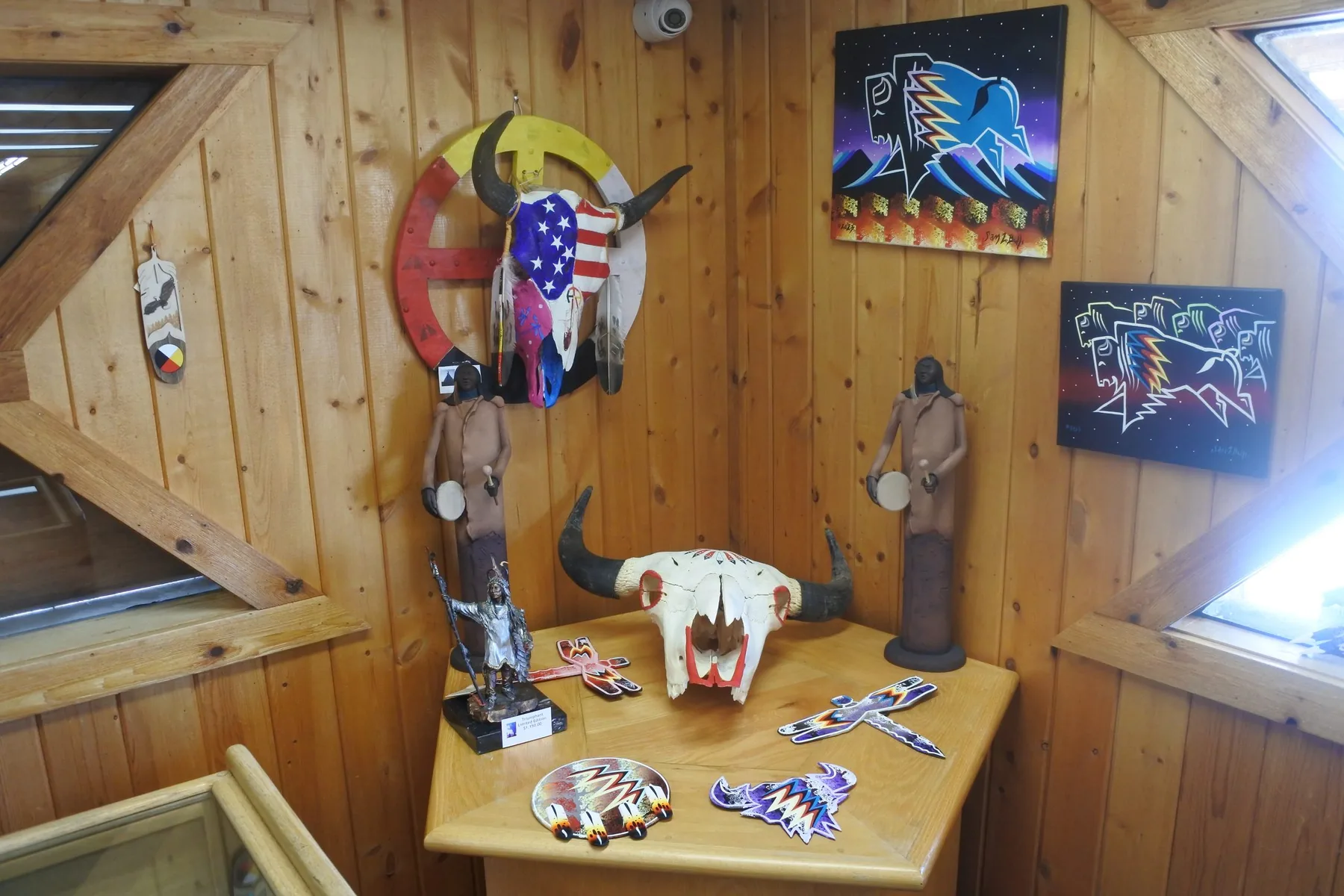 Painted and carved display pieces inside the Gallery of the Wind