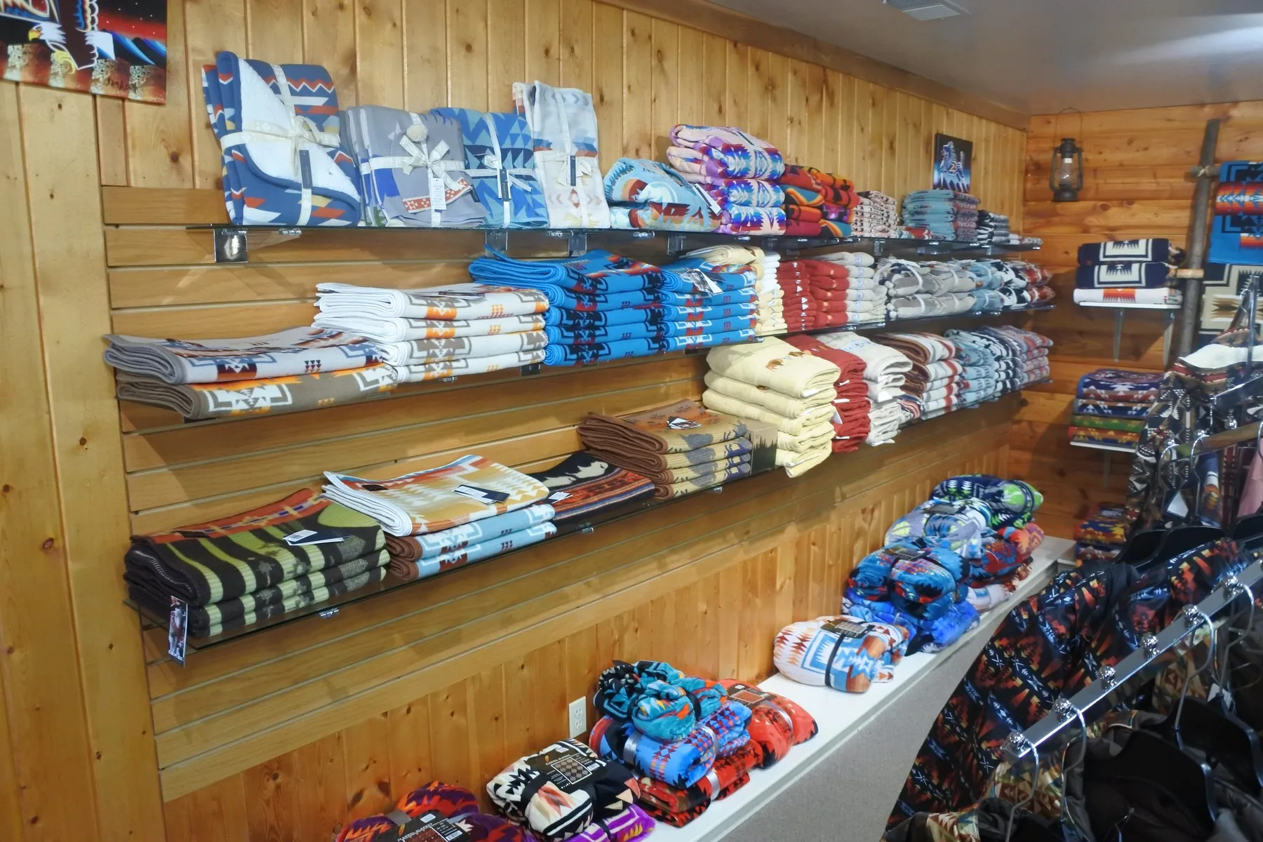 Pendleton blanket display inside Wind River Trading Company