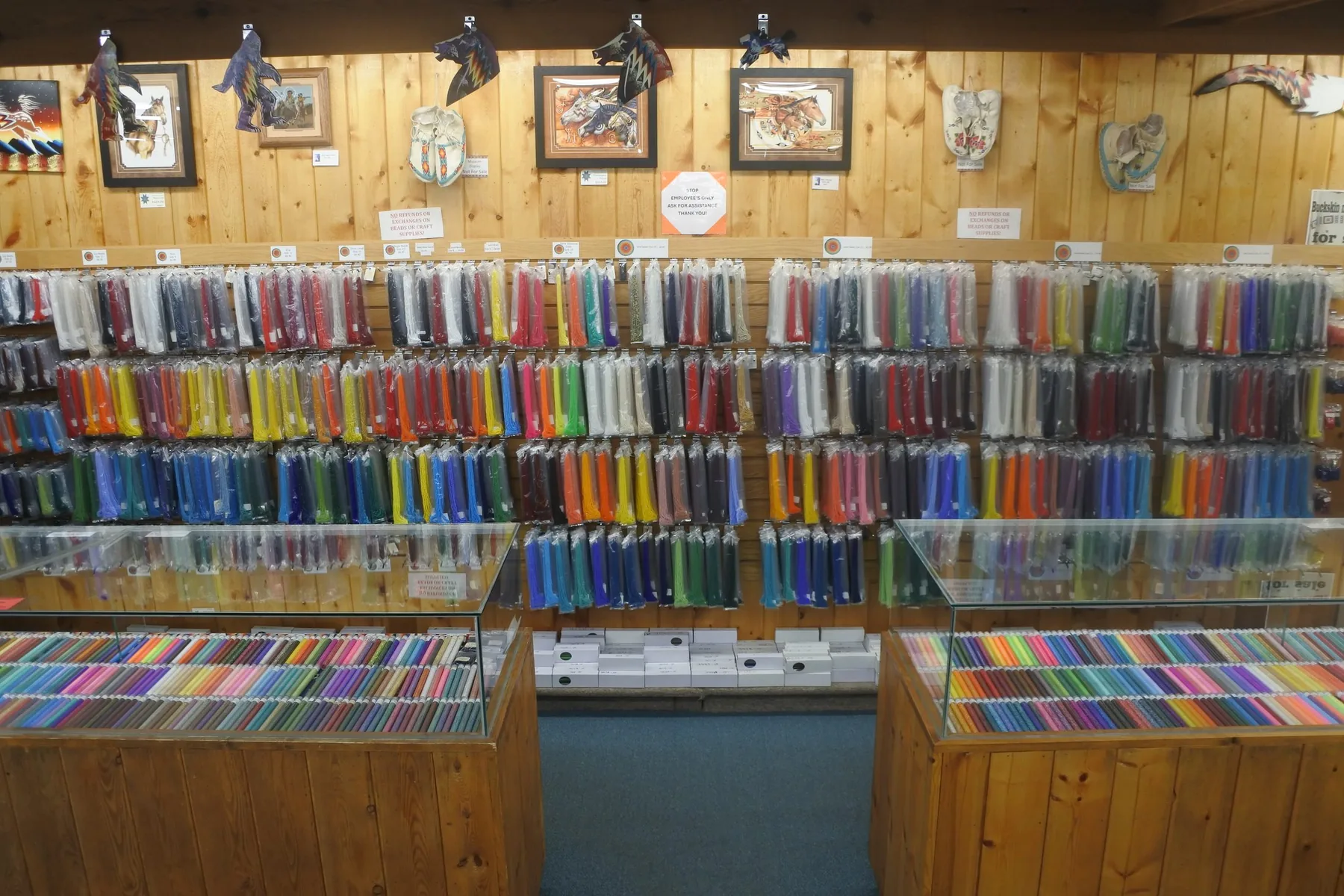 Seed beads and craft supplies displayed at Wind River Trading Company